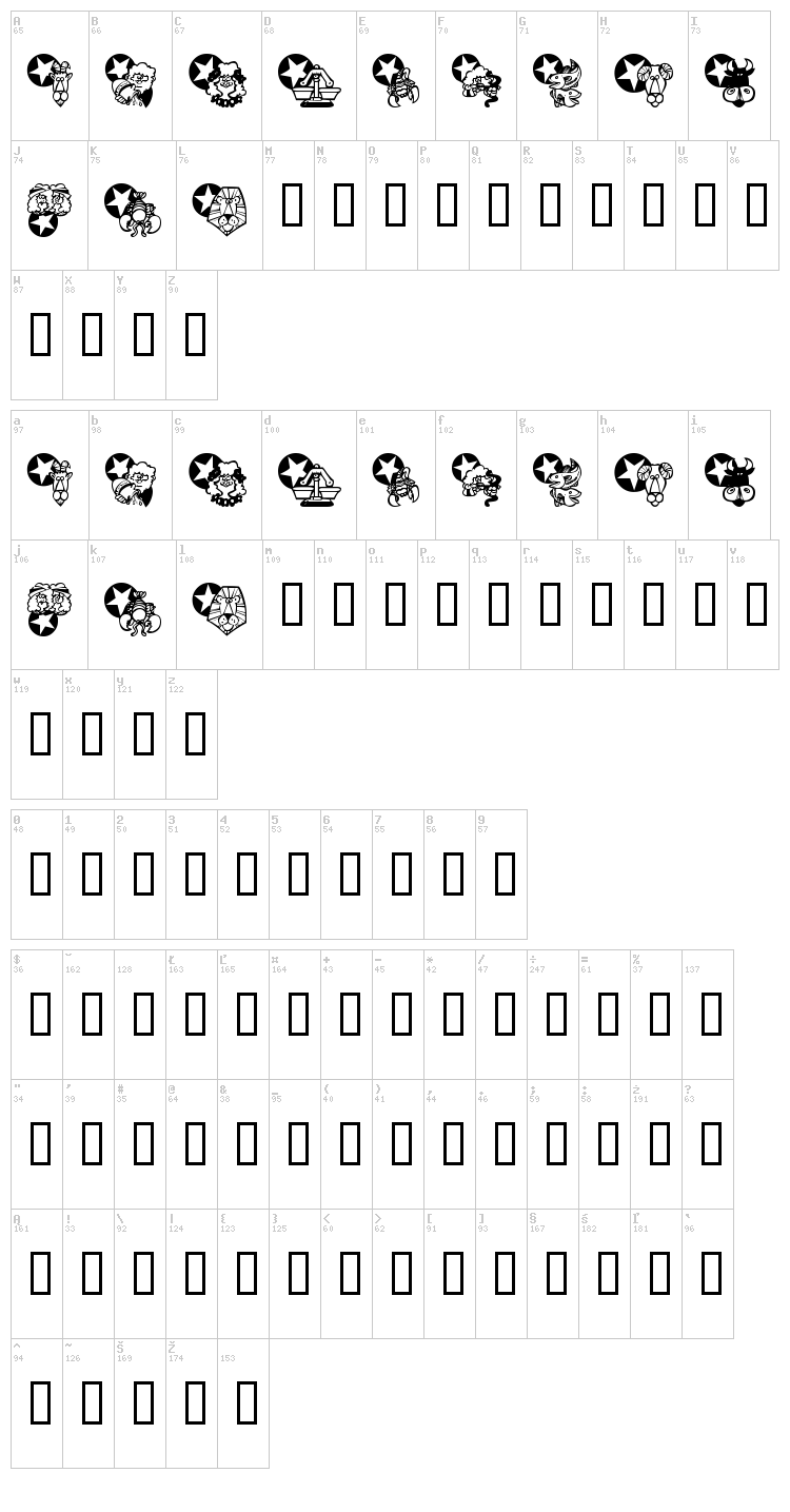 KR New Astro font map